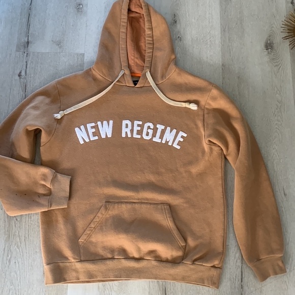 atelier new regime sweatshirt hooded campus size L tan white logo unisex - Picture 8 of 12